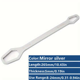 1 Pc Multifunctional Wrench, Household Tools 8-24mm Universal Torx Wrench, Self-tightening Adjustable Glasses Wrench Board, Double-head Torx Span (Color: Mirror Silvery)
