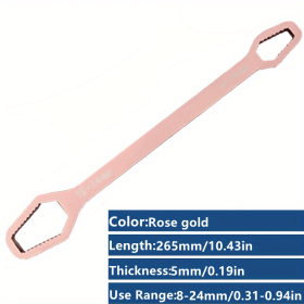 1 Pc Multifunctional Wrench, Household Tools 8-24mm Universal Torx Wrench, Self-tightening Adjustable Glasses Wrench Board, Double-head Torx Span (Color: Rose Golden)